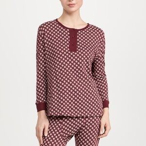 THE GREAT. The Sleep Long John Henley Pajama Top in Maroon Frost Floral 3/Large